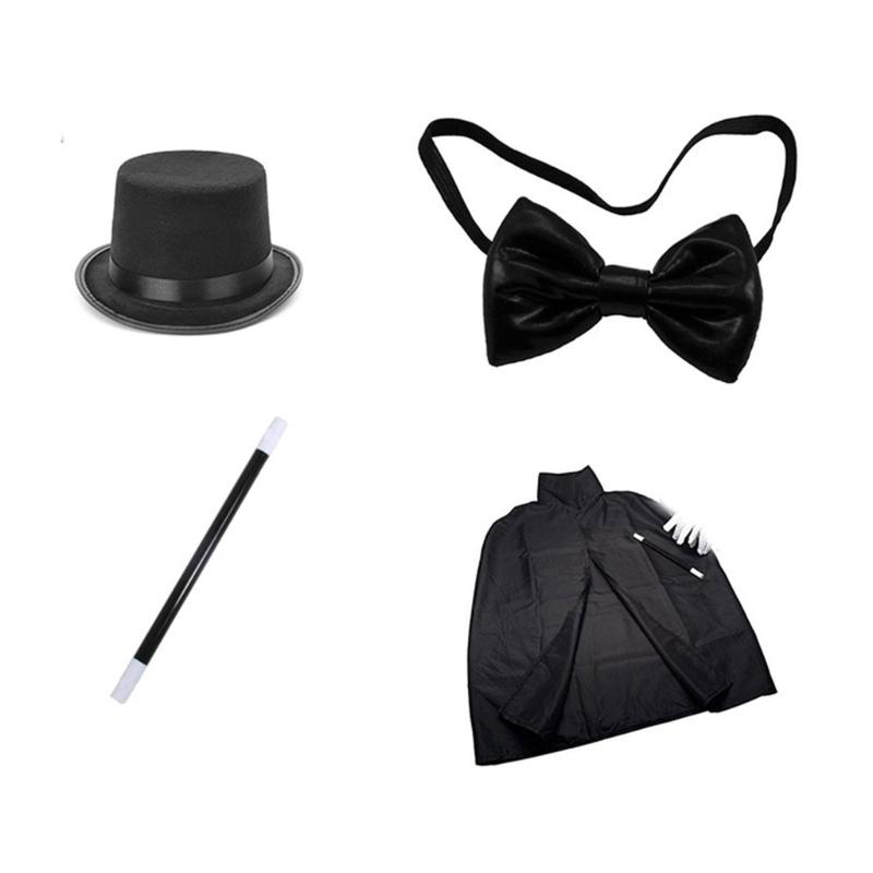 Magician Roleplay Cosplay Costume Outfit Set Halloween Magician Dress Up Top Hat Magic Cape Magic Wand Glasses Gloves