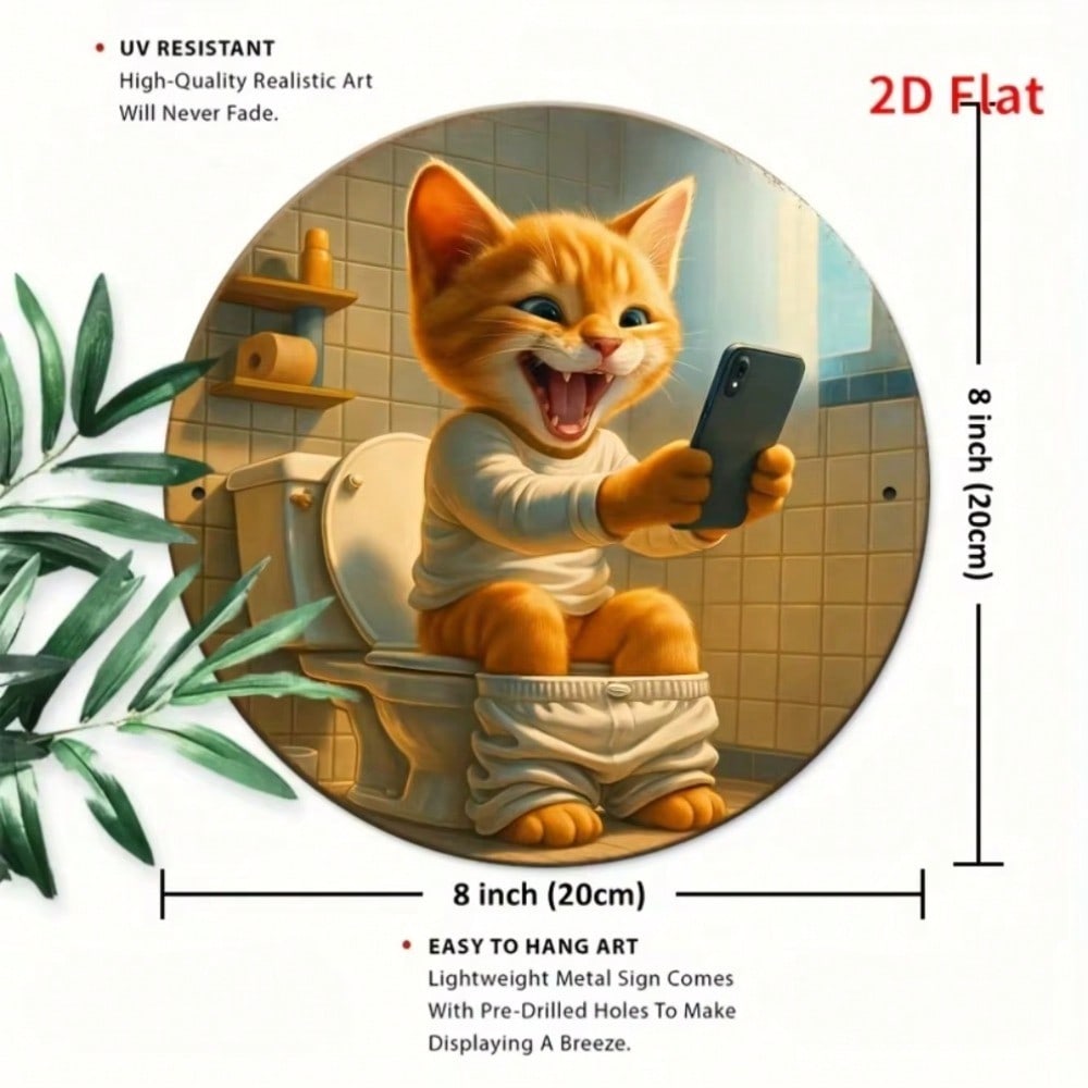 Funny Cat Toilet Bathroom Metal Sign Humor Wall Art Home Decor 20x20