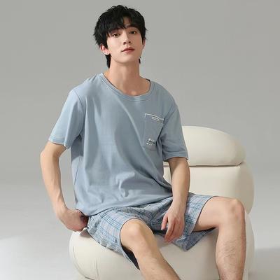 Conjunto de pijama de verano de algodón de punto de manga corta para hombre, conjunto de pijama con letras, ropa de dormir para hombre, ropa de casa