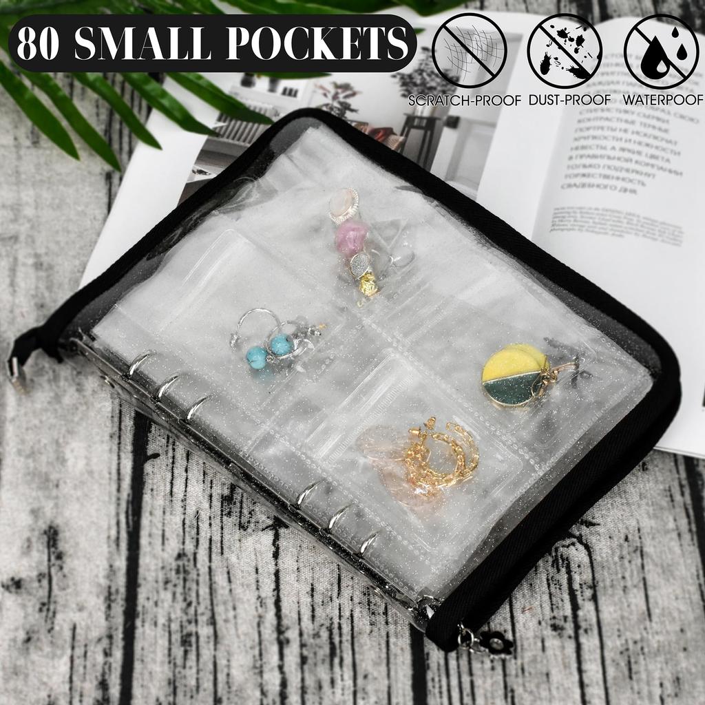 Earring Organizer Case Travel Jewelry Organizer Transparent Jewelry Storage Book for Necklace Bracelet Ring Holder with Bag