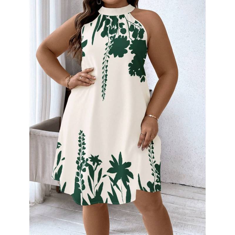 Plant Floral Summer Sleeveless Backless Tie Dress For Vacation And Beach