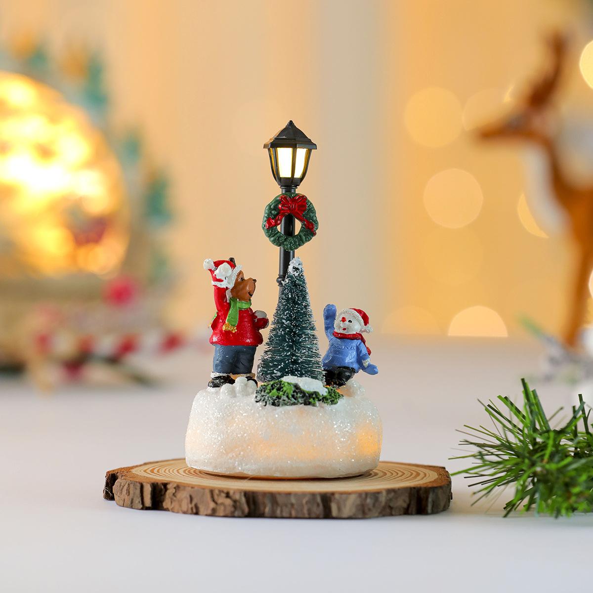 

Glowing Resin Christmas Decor Mini House Lamp Ornament Light Up Festive Table Decor Holiday Gift Warm White LED Night Light Christmas Scene C