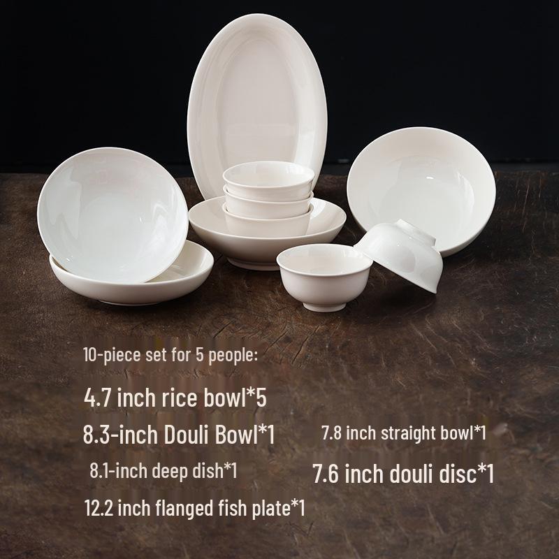 

Off-White Dehua Porcelain Dinnerware Set for 5-10 People: Complete Ceramic Bowl, Plate, and Spoon Set for Housewarming