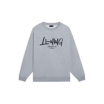 Li-Ning Graffiti Logo Embroidered Crew Neck Sweatshirt Unisex Tops Floral-Grey AWDSF75-5