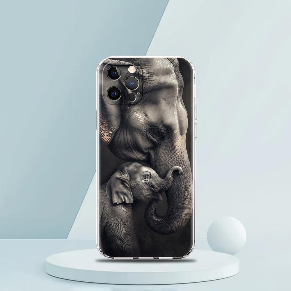 Soft TPU Transparent Phone Case Cover for iPhone 16 15 14 13 12 11 Pro Max XR 8 7 Plus XR Shockproof Shell Cute Animal Elephant