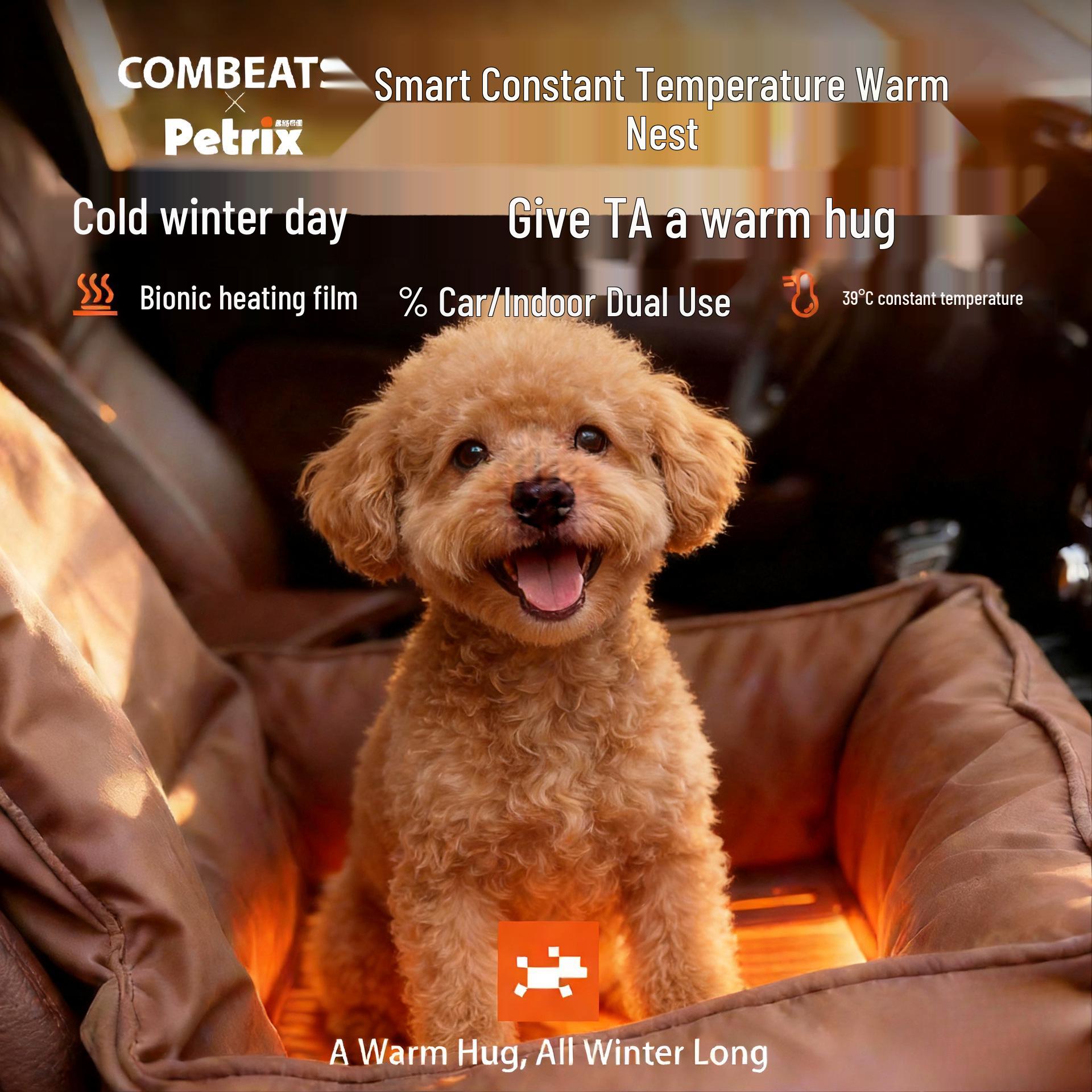 

COMBEATS Smart Infrared Heated Pet Bed for Cats & Dogs – Warm, Comfortable Winter Sleeping Solution