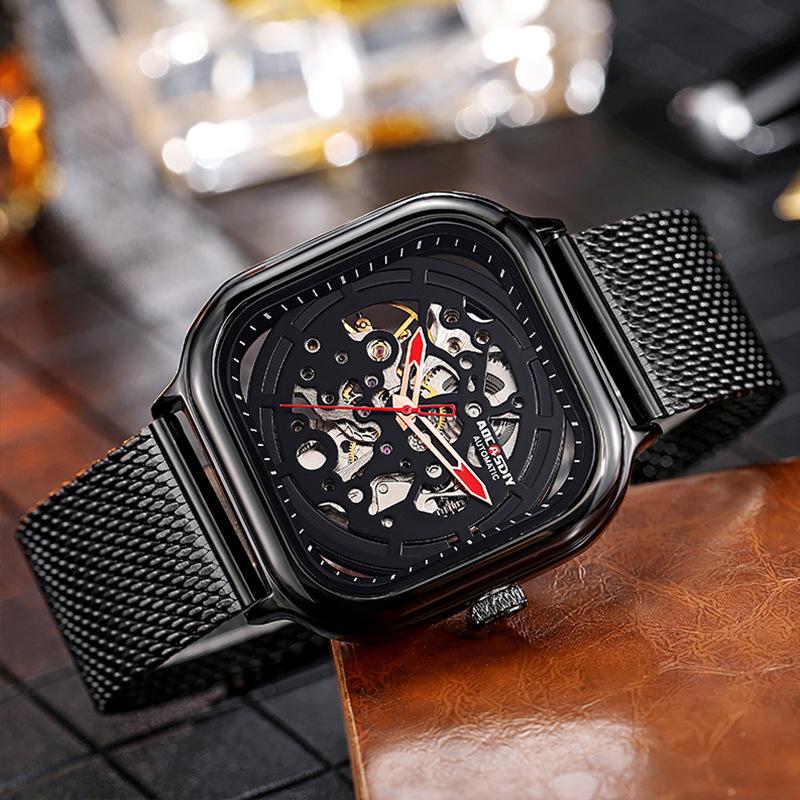 Herren Echte Wasserdichte Automatische Mechanische Quadratische Uhr - Trendig, TikTok Favorit