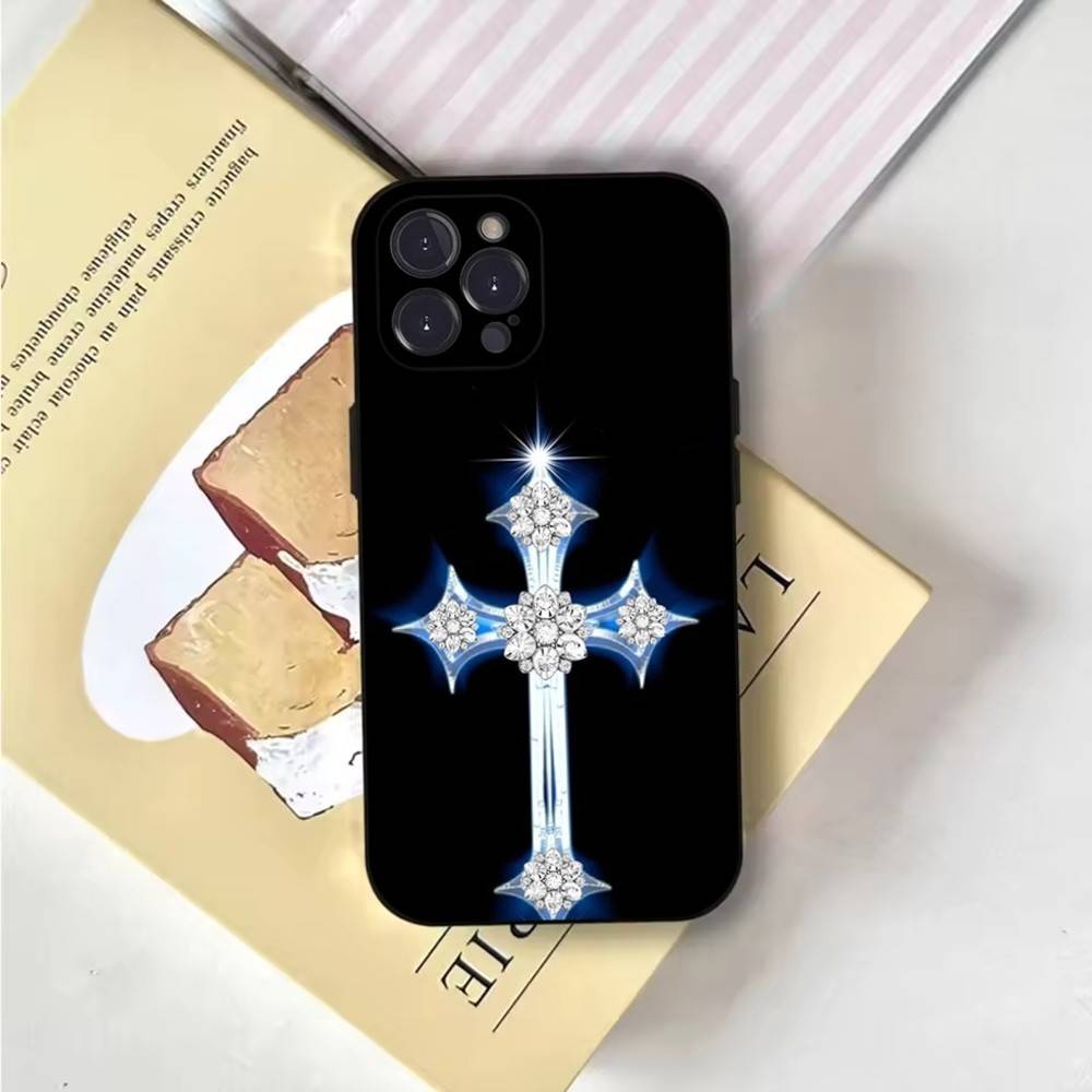 Gothic Cross Skull Y2K Phone Case For iPhone 6,17,16,15,14,13,12,11 Plus,Pro Max,XS,X,XR,SE,Mini,8,7,Soft Silicone Black Cover