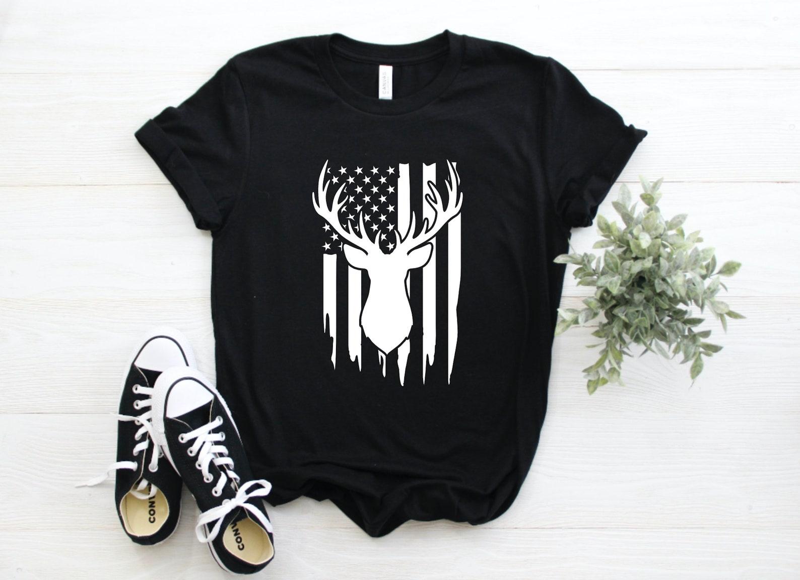 Buck Flag Unisex Graphic T-Shirt, Short Sleeve Shirt, Hunting, Hunter, Gifts L