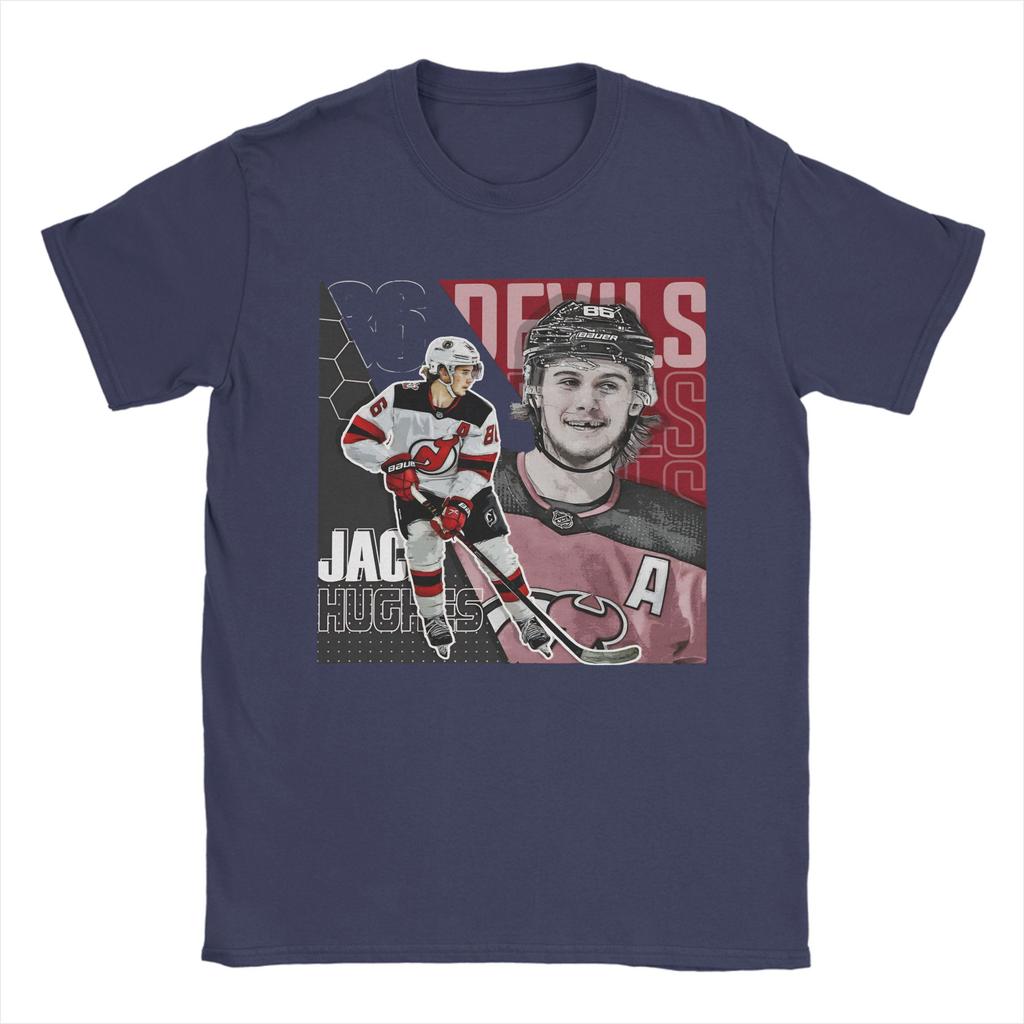 Jack Hughes Hockey Design Poster Devils TShirts Men  Leisure 100 Cotton Tees O Neck Short Sleeve T Shirts Plus Size Clothing