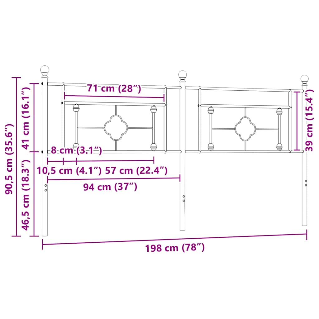 Replacement Headboard Metal Black 193 Cm