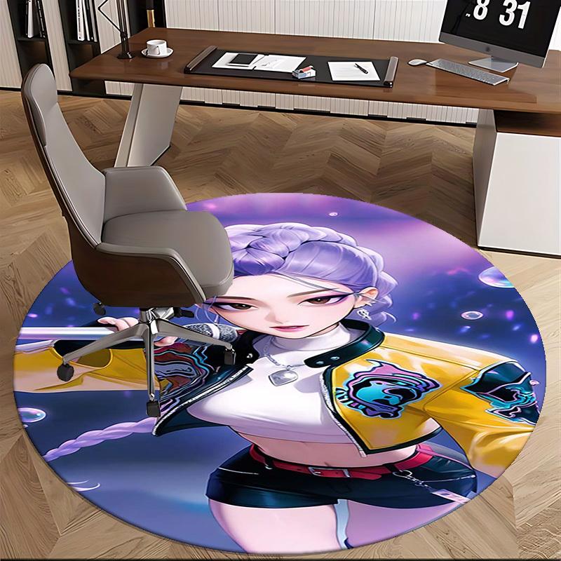 1pc Anime Design Round Carpet - Office Chair Mat, Non-Slip Rug for Anime Fans | Festival Gift, Seasonal Decor | Suitable for Home Office, Living Room