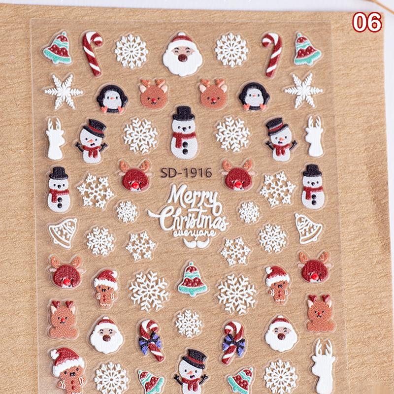 Christmas Lovely Cartoon Bowknot Santa Claus Snowman Christmas Tree Elk Snowflake Nail Art Stickers Xmas Cute Manicure Decals