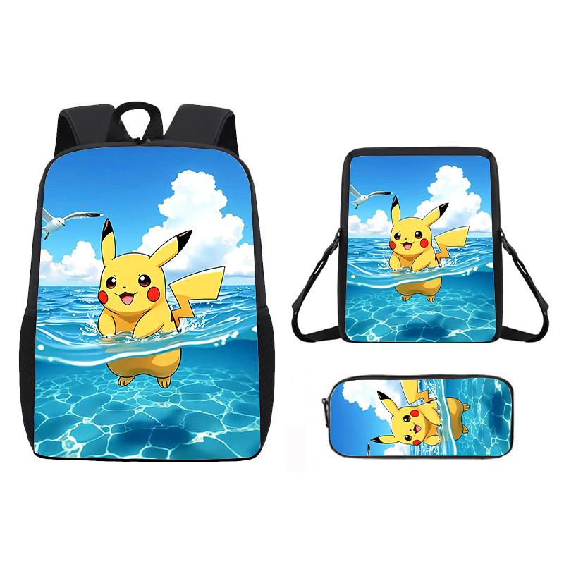 Pattern Backpack Pikachu Shoulder Bag Pencil Case Three Piece Set