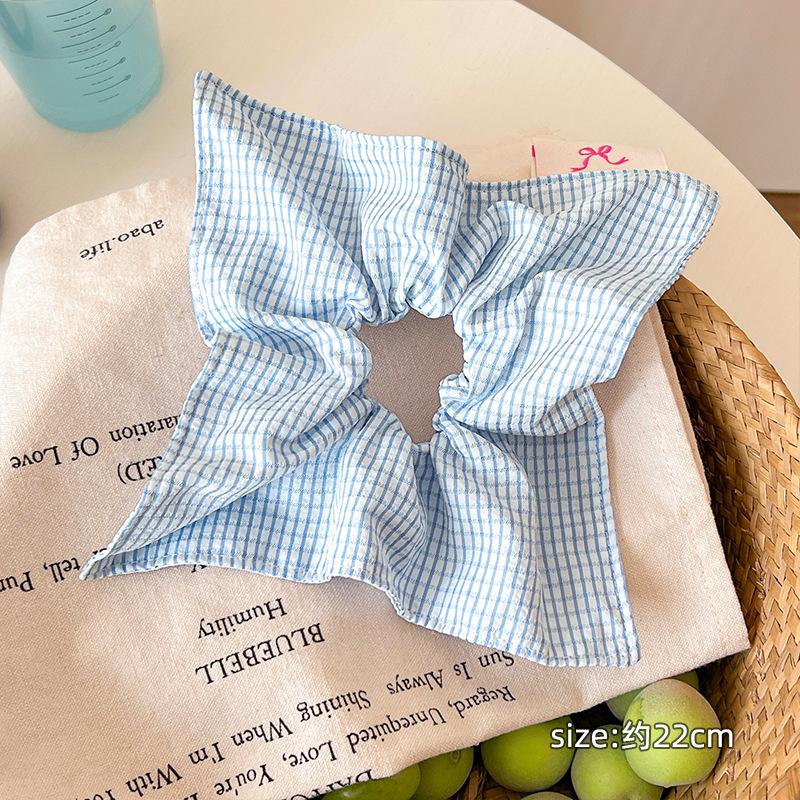 Blue plaid square towel large intestine hair band women's ball head hair rope headrope small fresh rubber band headdress