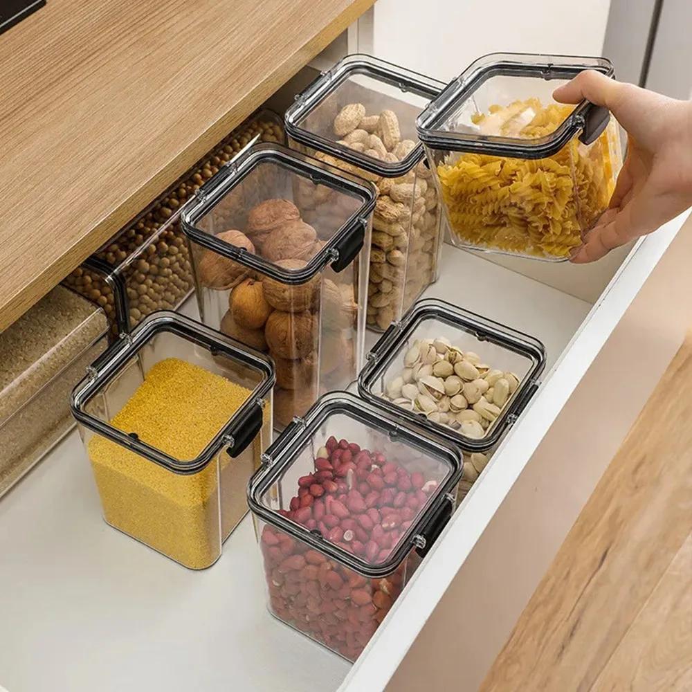 Clear Food Storage Box Refrigerator Food Storage Container With Lid Plastic Kitchen Pantry Organization Canisters Organizer