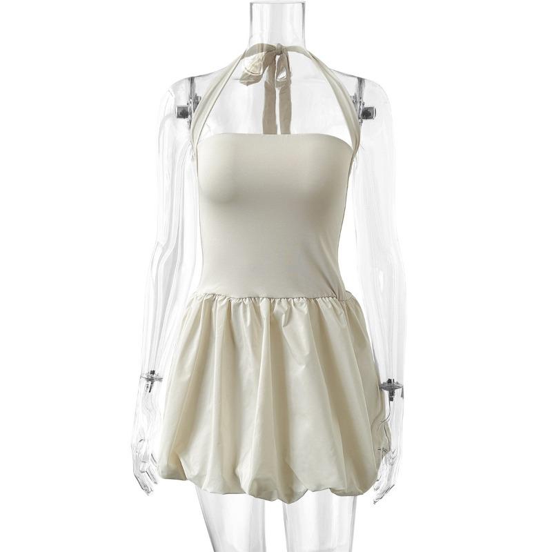 Women's Summer Pleated Backless Sexy Lace Up One Line Neck Princess Dress