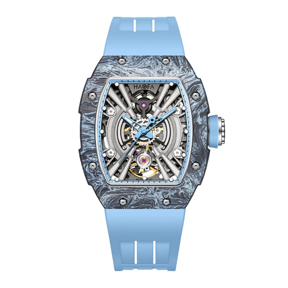 

HAOFA Watch Skeleton Automatic Medium Size Mechanical Watch Double Layer Carbon Fiber Case Barrel Shape Tonneau Shape Titanium Watch Baseball Watch синій