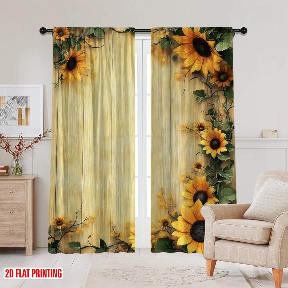 2D Flat Printing 2pc Window Drapes Sunflower Light Filter Family Party Suitable for Hotel Decoration