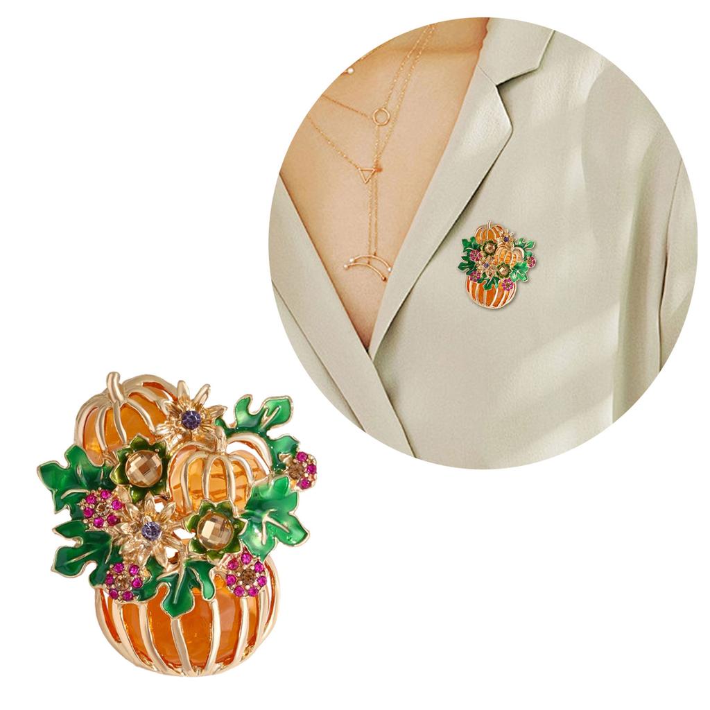 Halloween Pumpkin Brooch With Crystal Rhinestones For Costume Party Outfit Accessories And Festive Jewelry Decoration