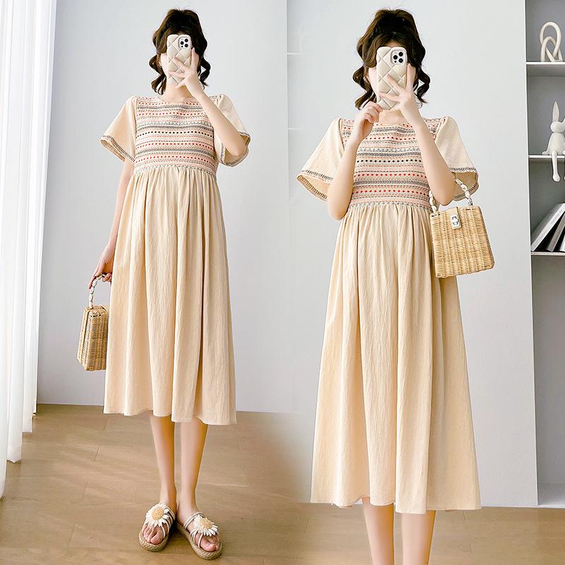 2026 Summer Embroidered Short Sleeve Maternity Dress