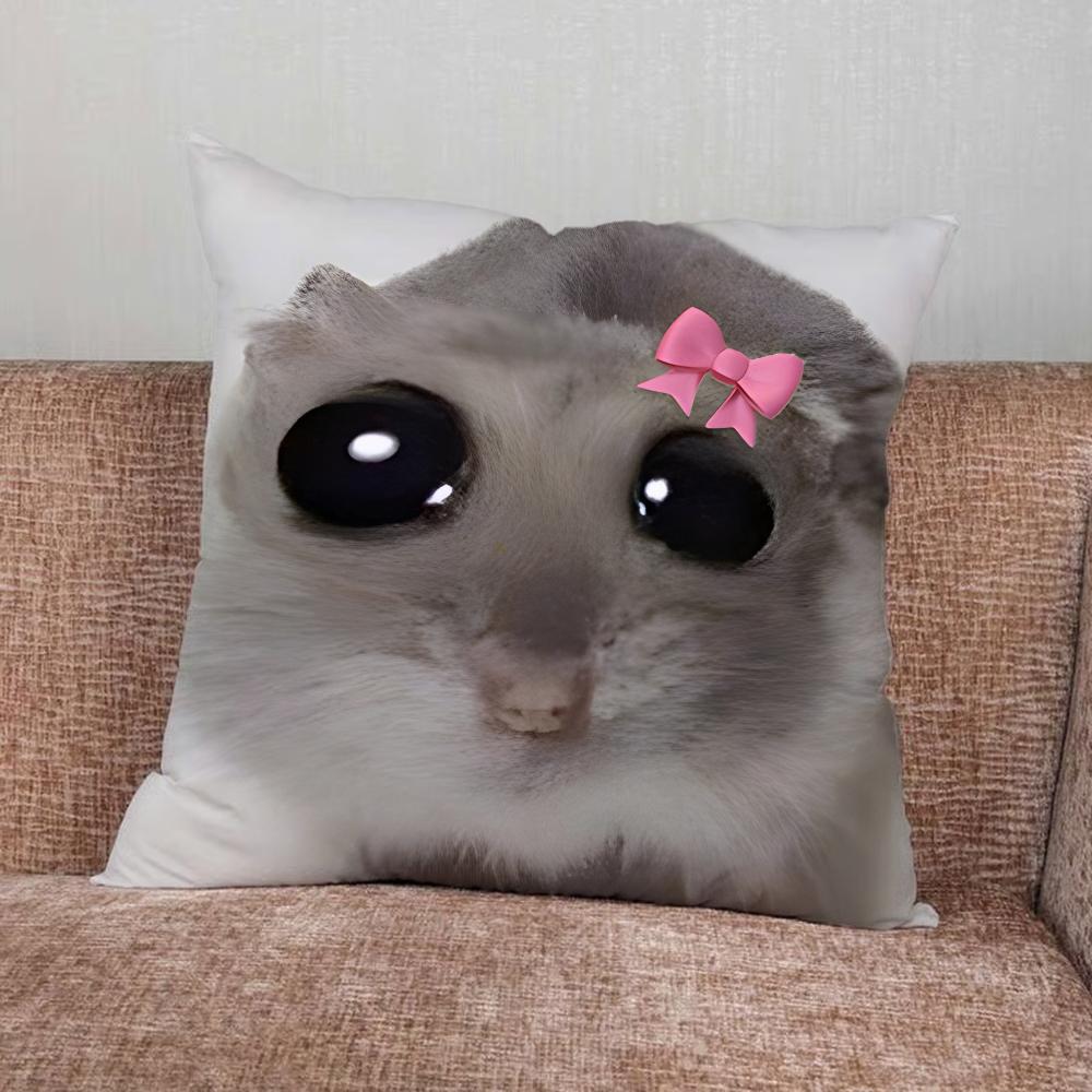 Funny Sad Hamster Meme Pillow Case For Home Bedroom Car Office Decoration Living Room Sofa Cushion Cover Suitable
