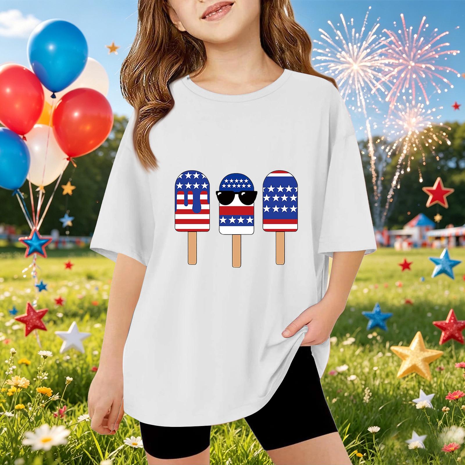 

Kids Short Sleeve T Shirt Independence Day Printed Top Casual Fit Lightweight Tee for Boys and Girls Summer Wear 140