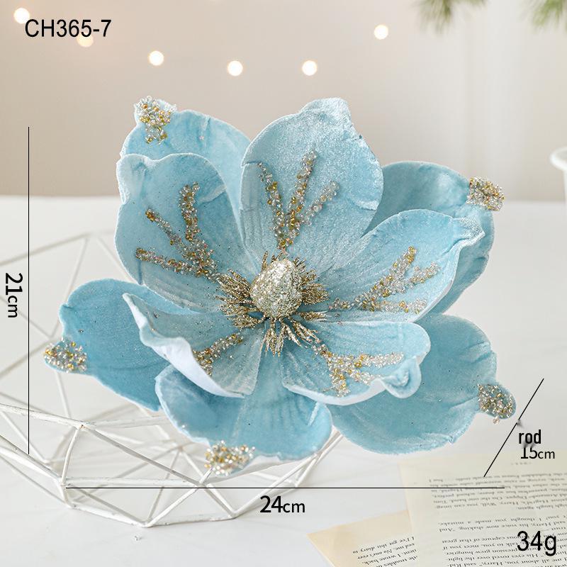 24CM Flocked Magnolia Christmas Flowers: Elegant High-End Fabric Decorations