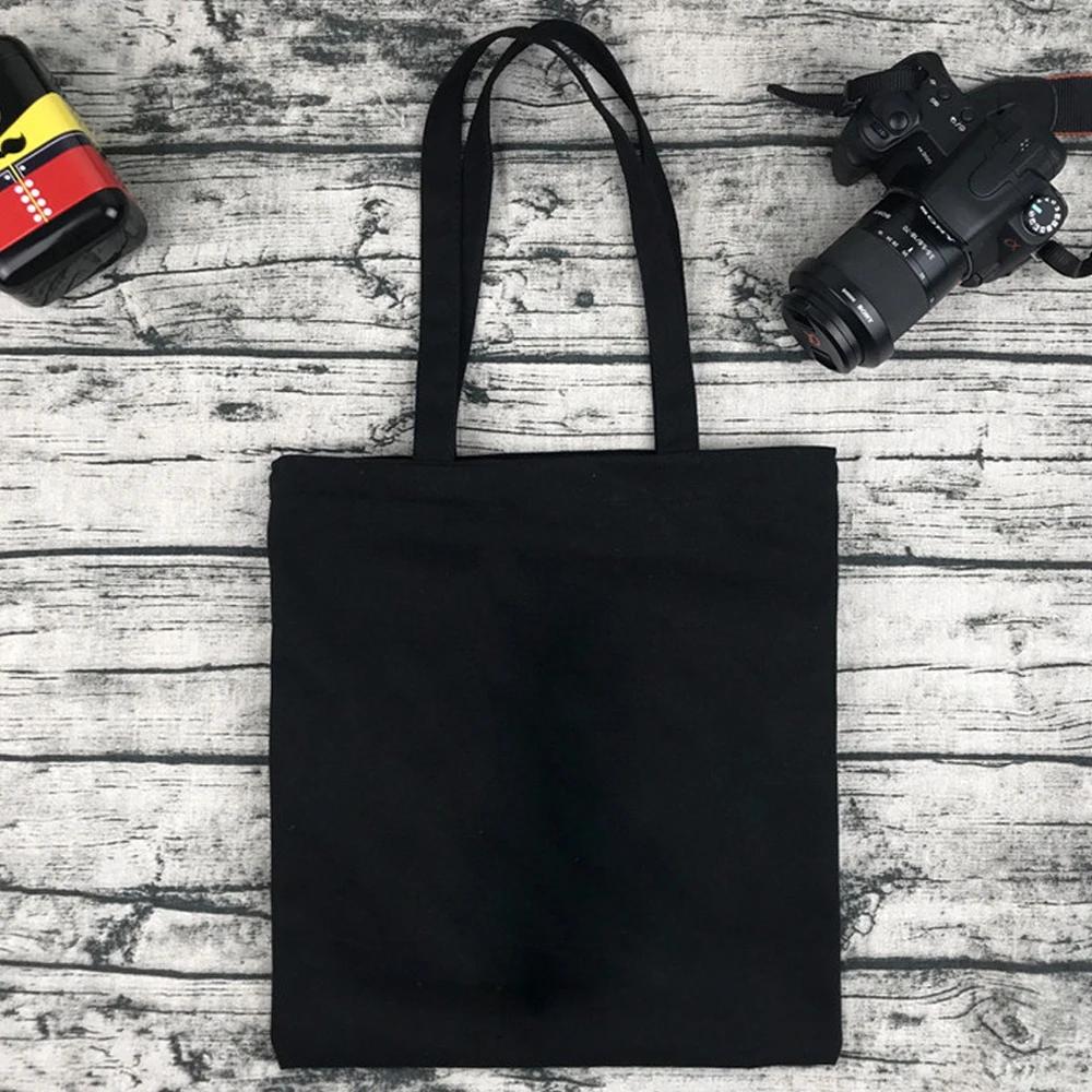 Women Shopping Bags Black Printing Foldable Handbags Eco Shopper Shoulder Bag Canvas Tote Environmental Storage Handbag