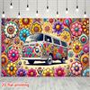 2D Groovy Hippie-Bus Kulisse Retro Blumenmuster Studio Fotografie Hintergrund