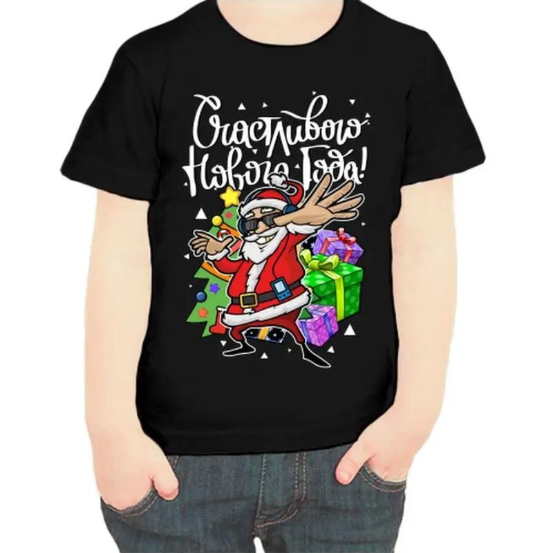 

Children s Santa Claus Printed New Year Round Neck T-Shirts Kids Unisex Comfortable Versatile Top Short Sleeve T-shirt 170