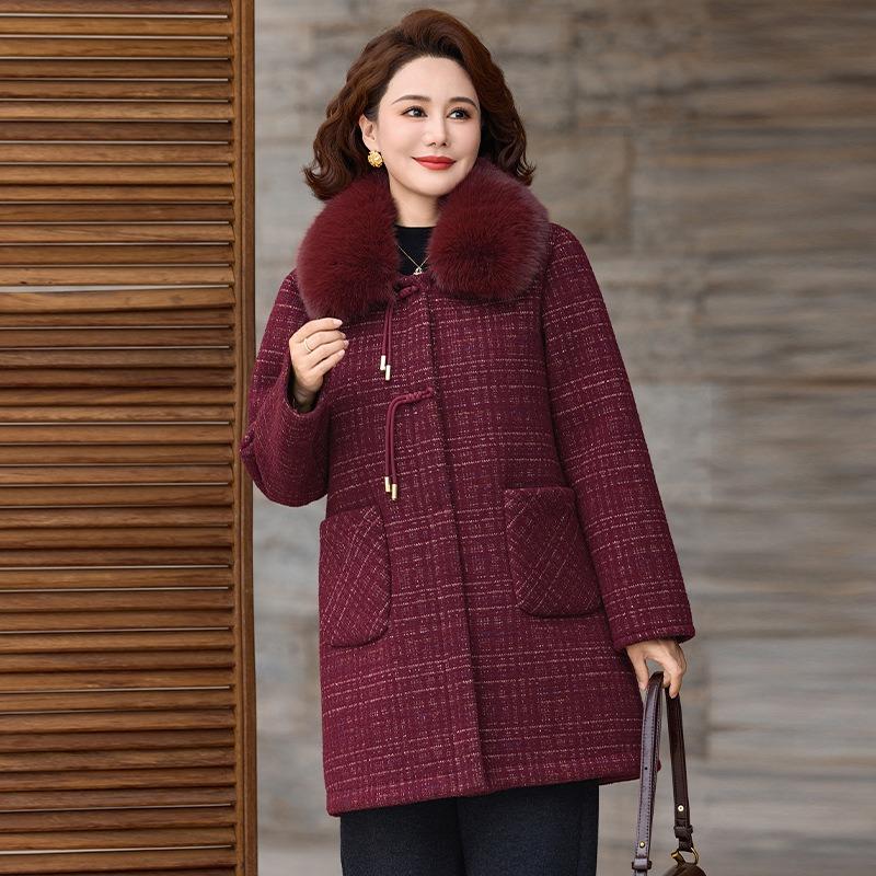 Winter velvet thickened imitation mink velvet jacket long women's plaid woolen coat