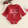 Citgeett Winter Christmas Infant Baby Girl Bodysuit Sweater Letter Embroidery Crew Neck Jumpsuit Fall Xmas Clothes