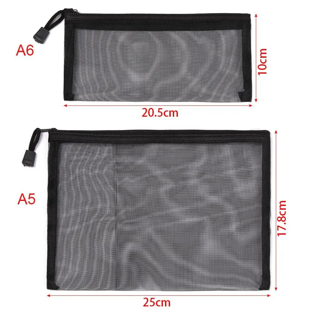 Nylon Zipper Pencil Case Mesh Pen Bag Makeup Cosmetic Storage Transparent Grid Coin Purse Solid Color Fashion Gifts Supplies