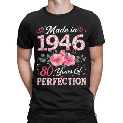 Vintage 1946 80th Birthday Floral Classic Funny 100% Cotton T-Shirt Tops Tees For Men