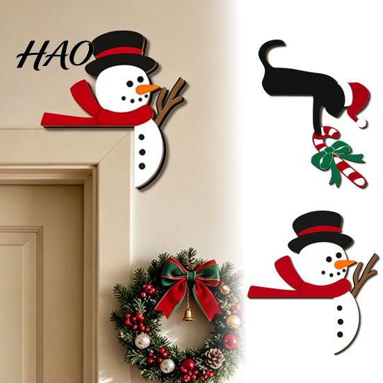 Holiday Entrance Door Decorations Christmas Wooden Corner Sign, Santa Snowman Cat Cartoon Sign Frame Decor, Reusable Festive Home Wall Decoration