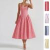 Plaid Printed Spaghetti Strap Sexy A Line Dress Women Elegant Summer Dress Backless Party Midi Dress Vestidos