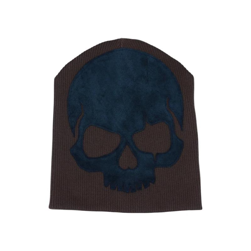 Meier Men's and women's windproof and warm pullover hat, trendy leather patch stylish breathable hat