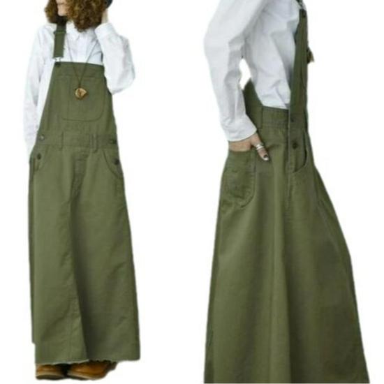 2024 Damen Koreanischer Stil Militärgrün Trägerkleid mit Taschen