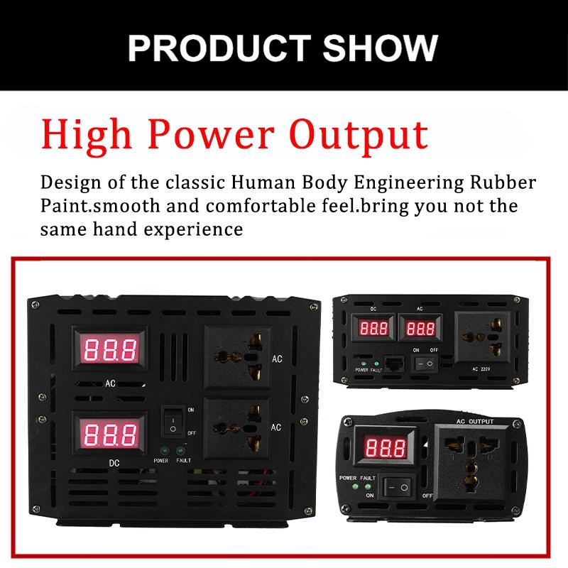 LED Display Car Inverter 12V 220V 2000W 3000W 4000W 5000W DC 12V To AC 220V Pure Sine Wave Voltage Transformer Power Converter Silver/Black