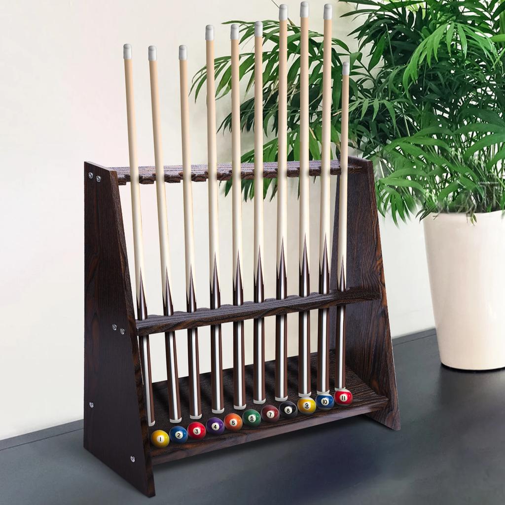 10-Hole Wall-Mounted Cue Rack, Billiard Cue Rack, Fishing Rod Holder,Golf Club Rack, Scratch-Resistant Retro Wooden Square Brown
