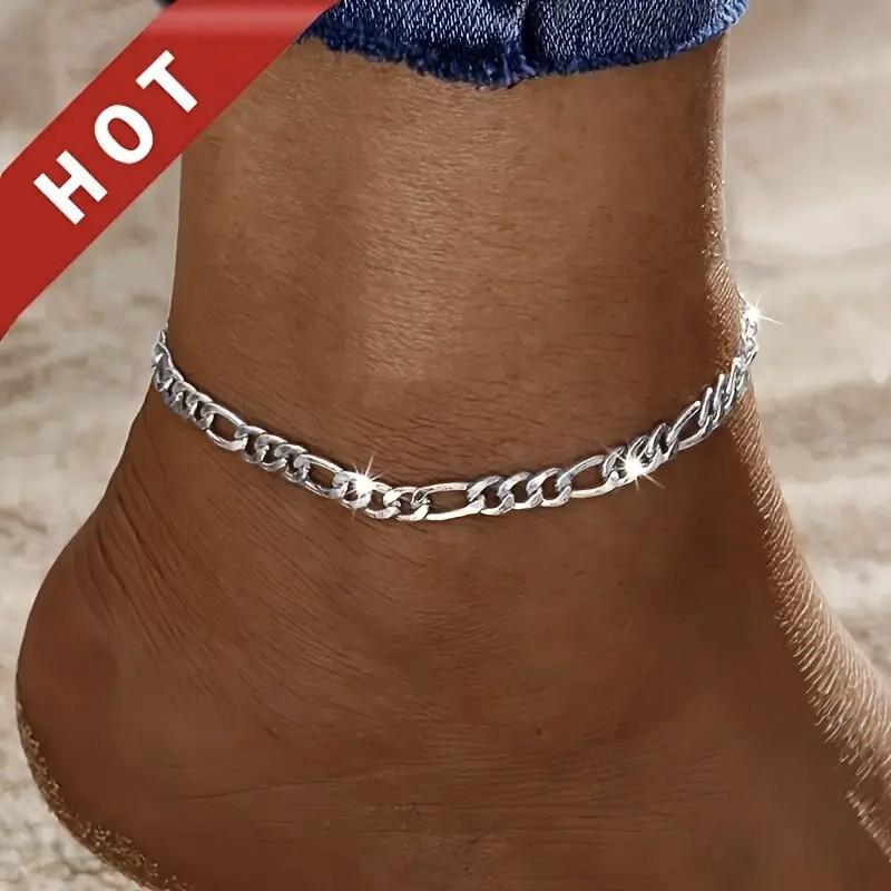 

Bohemian Silver-Plated Figaro Anklet - 4mm Elegant Foot Jewelry
