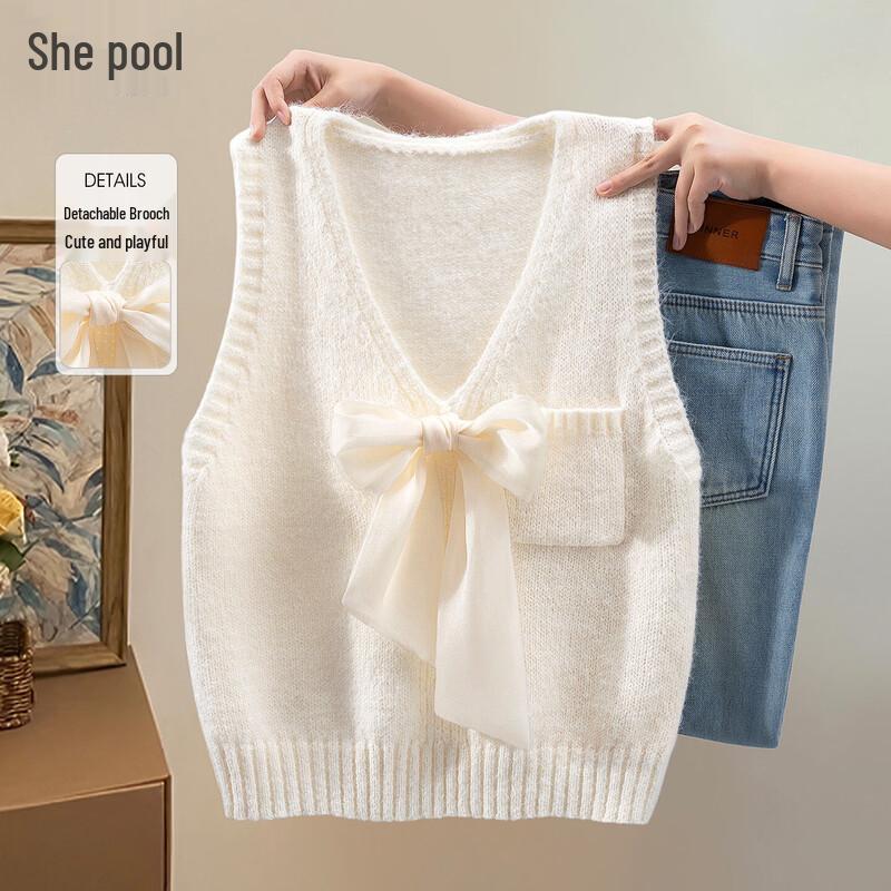 

Ta Chi Women s V-Neck Knitted Vest with Bow Detail L