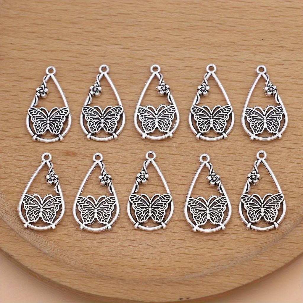 10Pcs Silver Color Water Drop Butterfly Charms Pendants For Jewelry Making  Diy Necklace Bracelet Earrings Key Chain Accessroies