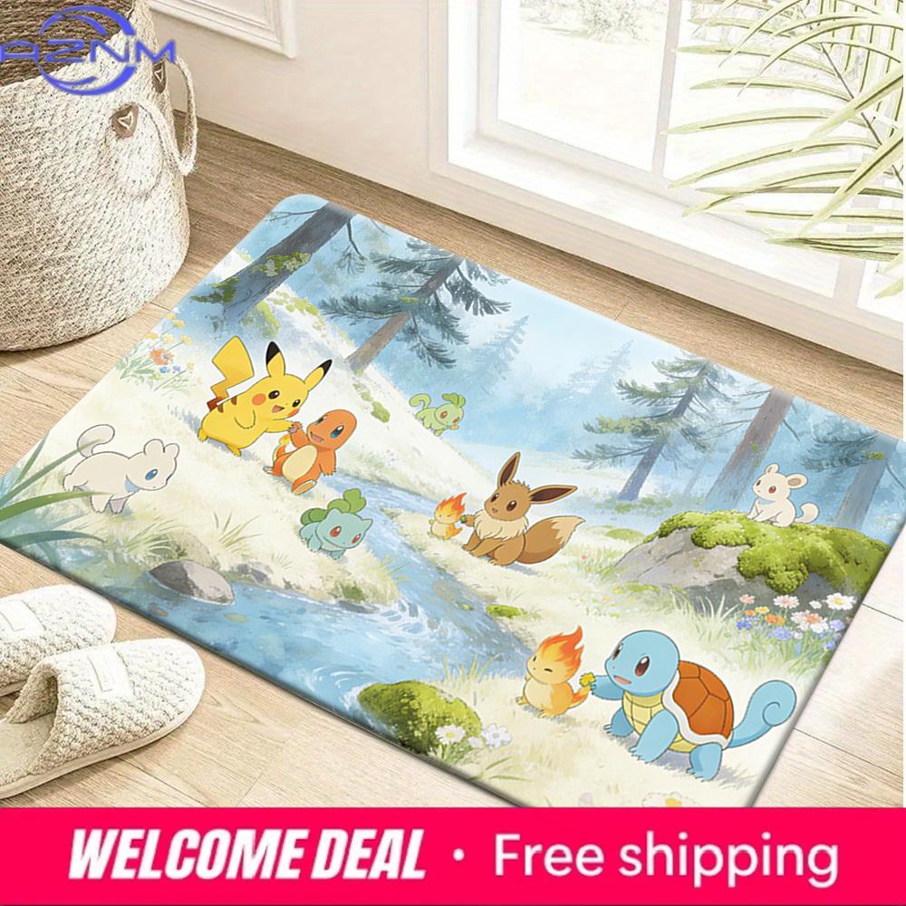 Pokemon Pikachu Eevee and Starters by the Stream Print Non-slip Doormat, Soft Absorbent Floor Rug for Home Decor 40x60cm