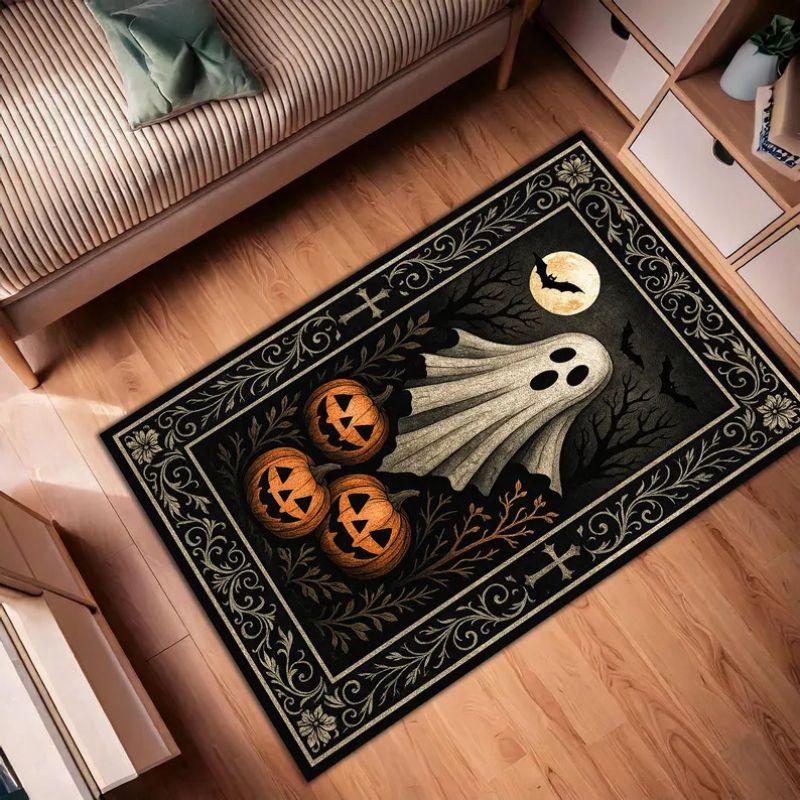 Halloween Ghost Skeleton Witch Pumpkin Rug Non-Slip Area Carpet Spooky Living Room Bedroom Floor Mat Party Home Decor