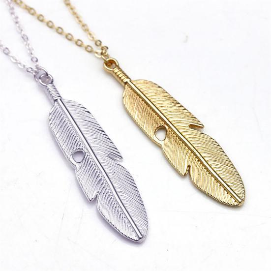 Necklace Delicate Feather Design Alloy Long Jewelry Pendant Necklaces for Daily Life
