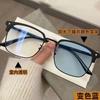 New Retro Men's Ultra-light Half-frame Anti-blue Light Color-changing Glasses, Ruffian Handsome Technical Men Can Be Equipped with Degree Myopia