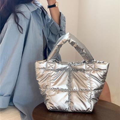 Autumn and Winter New Bag for Women Commuting Handbag PU Soft Leather Tote Bag for Women Large Capacity Cotton Clothing Cloud Bag