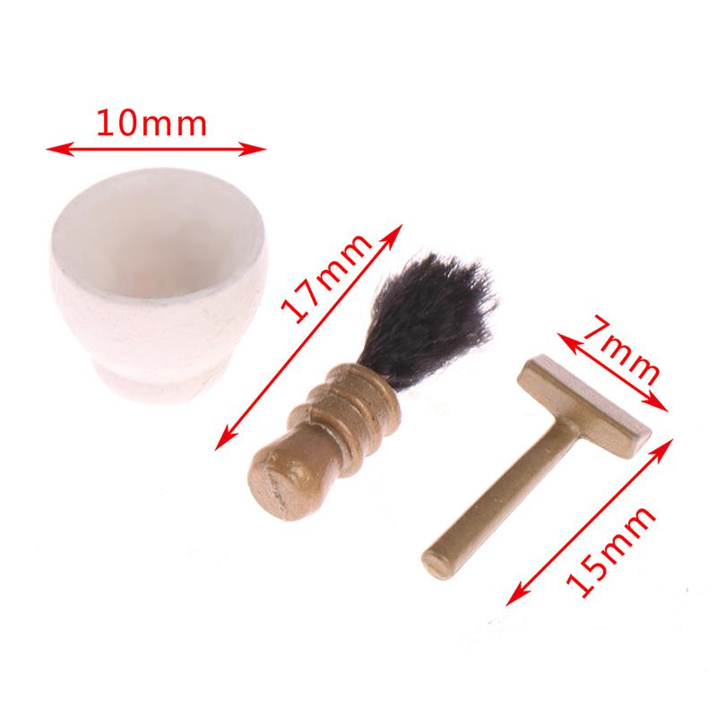 1:12 Dollhouse Miniature Hand Sink Shaver Set Brush Razor Towel Makeup Rack Bath Set Bathroom Model Decor Furniture Accessories